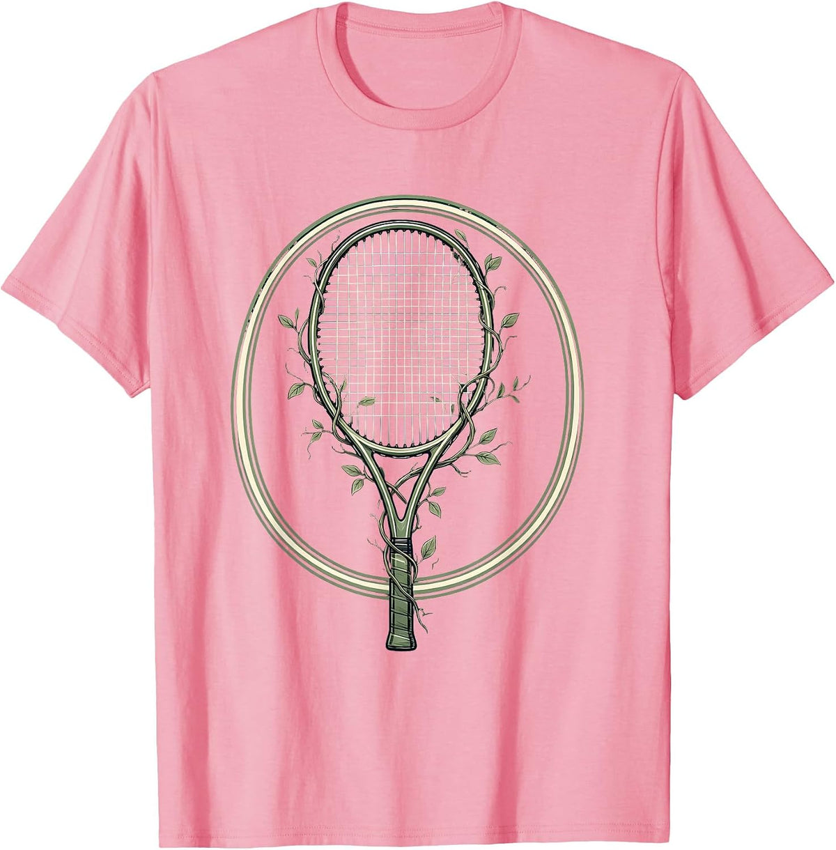 Men's Wild Vines Tennis Racket Overgrown Nature Art T-Shirt - Pink