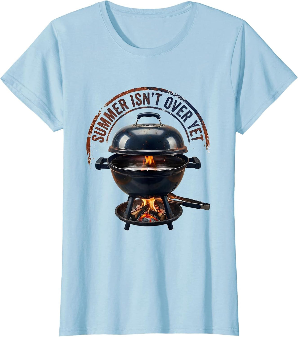 Summer Isn't Over Yet Rubber Stamp BBQ Grill Dad Humor T-Shirt - Baby Blue