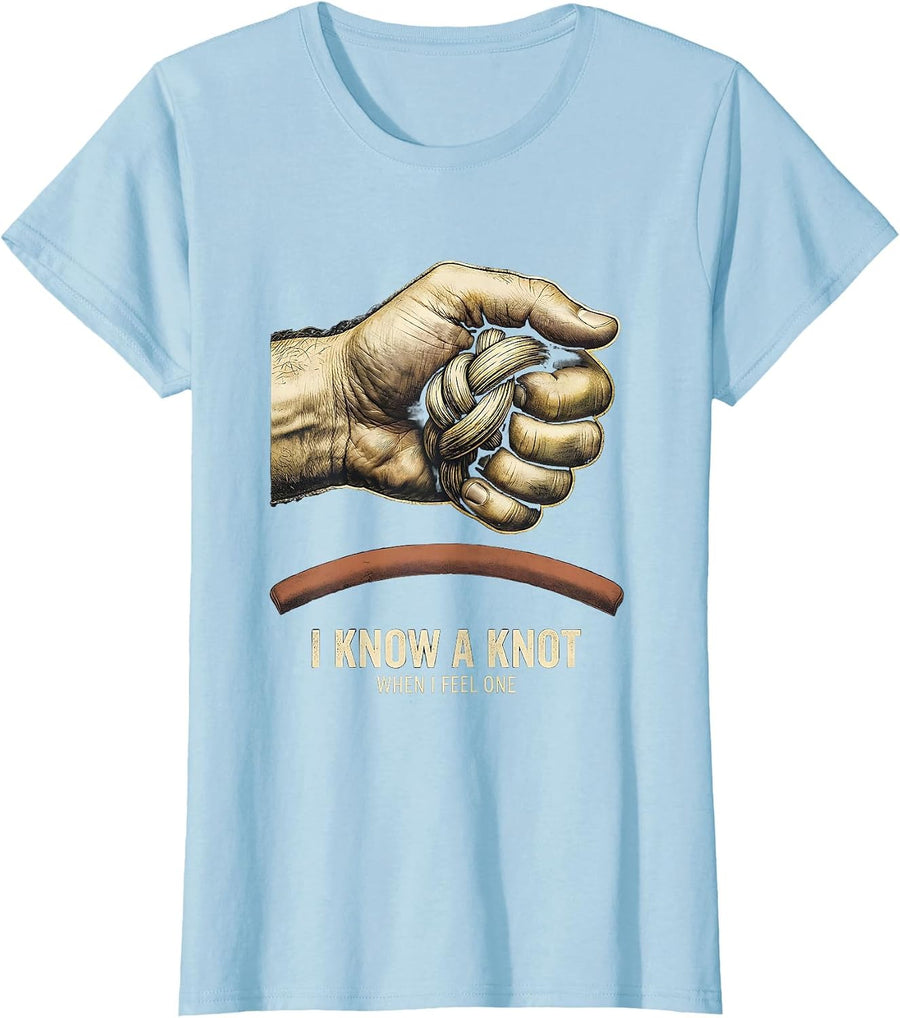 Women's I Know A Knot When I Feel One Distressed Massage Therapist T-Shirt - Baby Blue