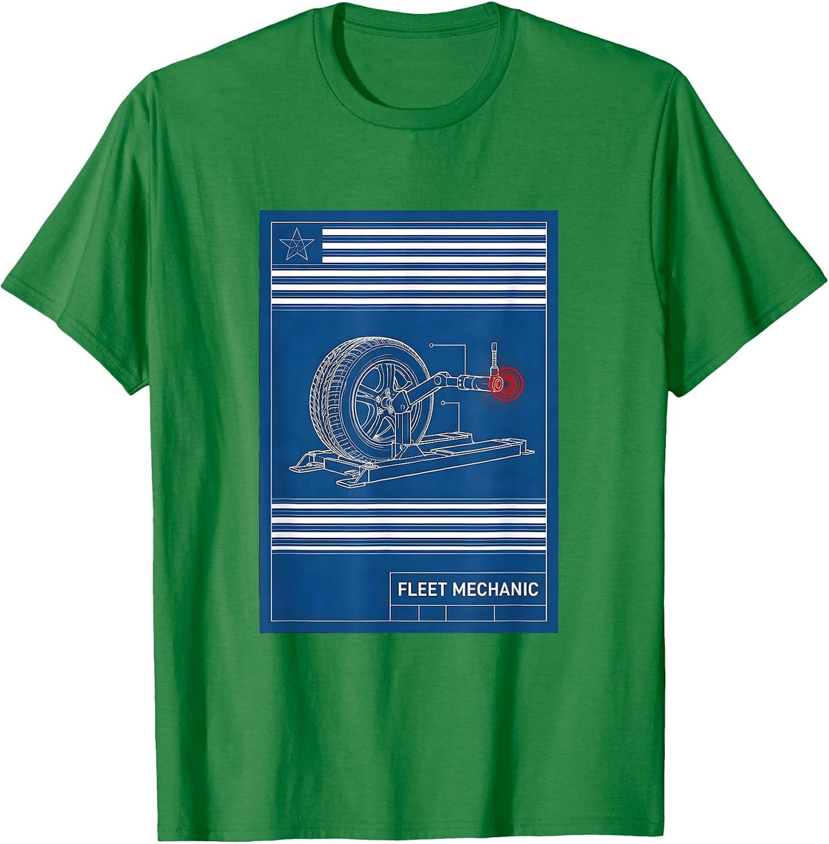 Men's Fleet Mechanic Technical Blueprint Patriotic American Flag T-Shirt - Kelly Green