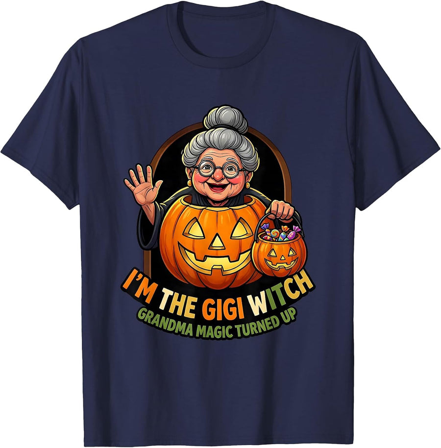 I'm The Gigi Witch Grandma Magic Turned Up Halloween T-Shirt - Navy Blue