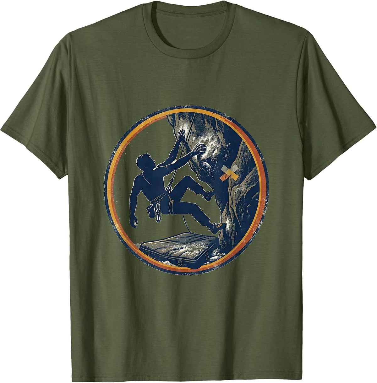 Circular Climber Badge Vintage Bouldering Rock Climbing T-Shirt - Olive Green