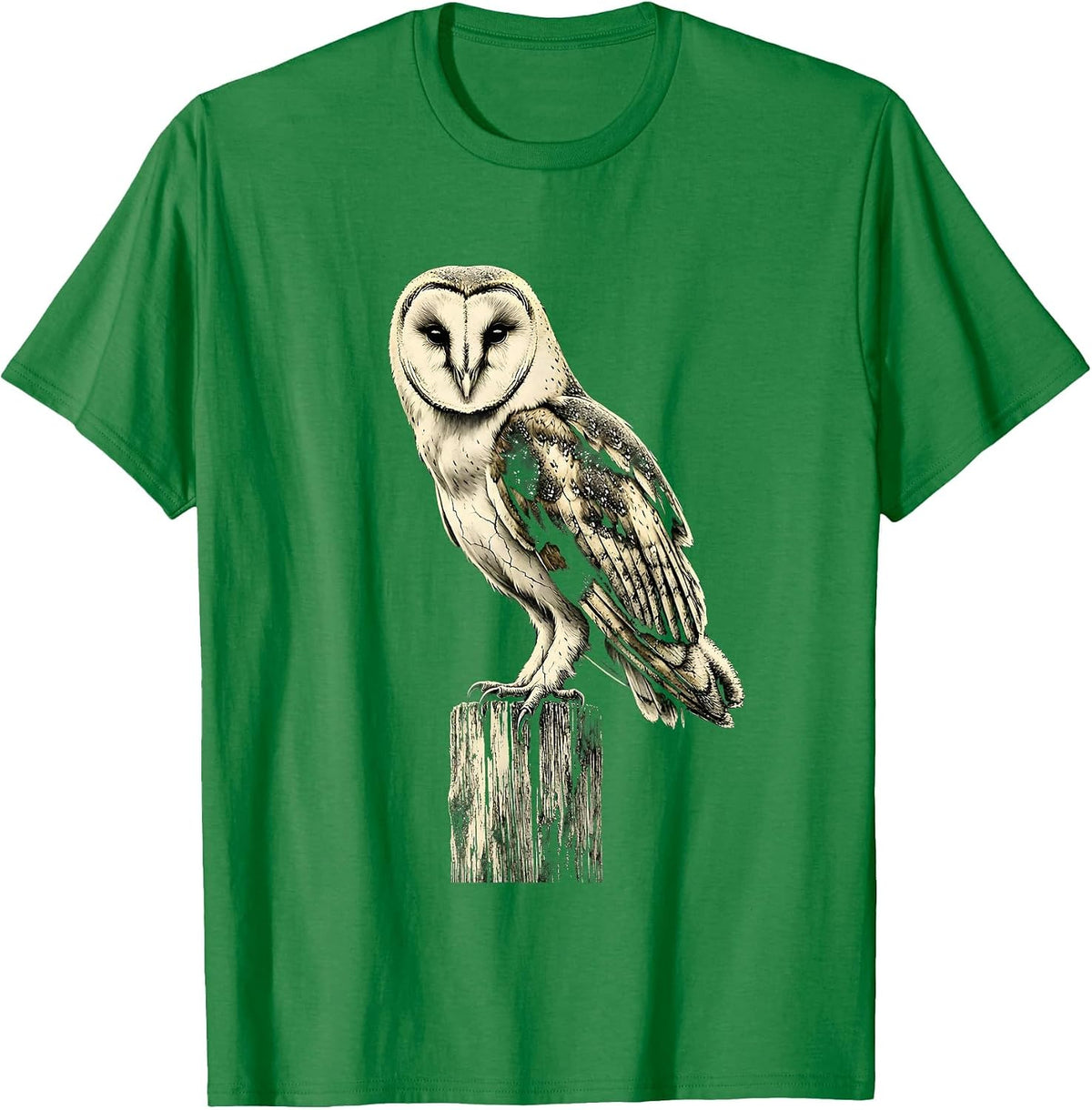 Men's Barn Owl on Fence Post Country Wildlife Design T-Shirt - Kelly Green