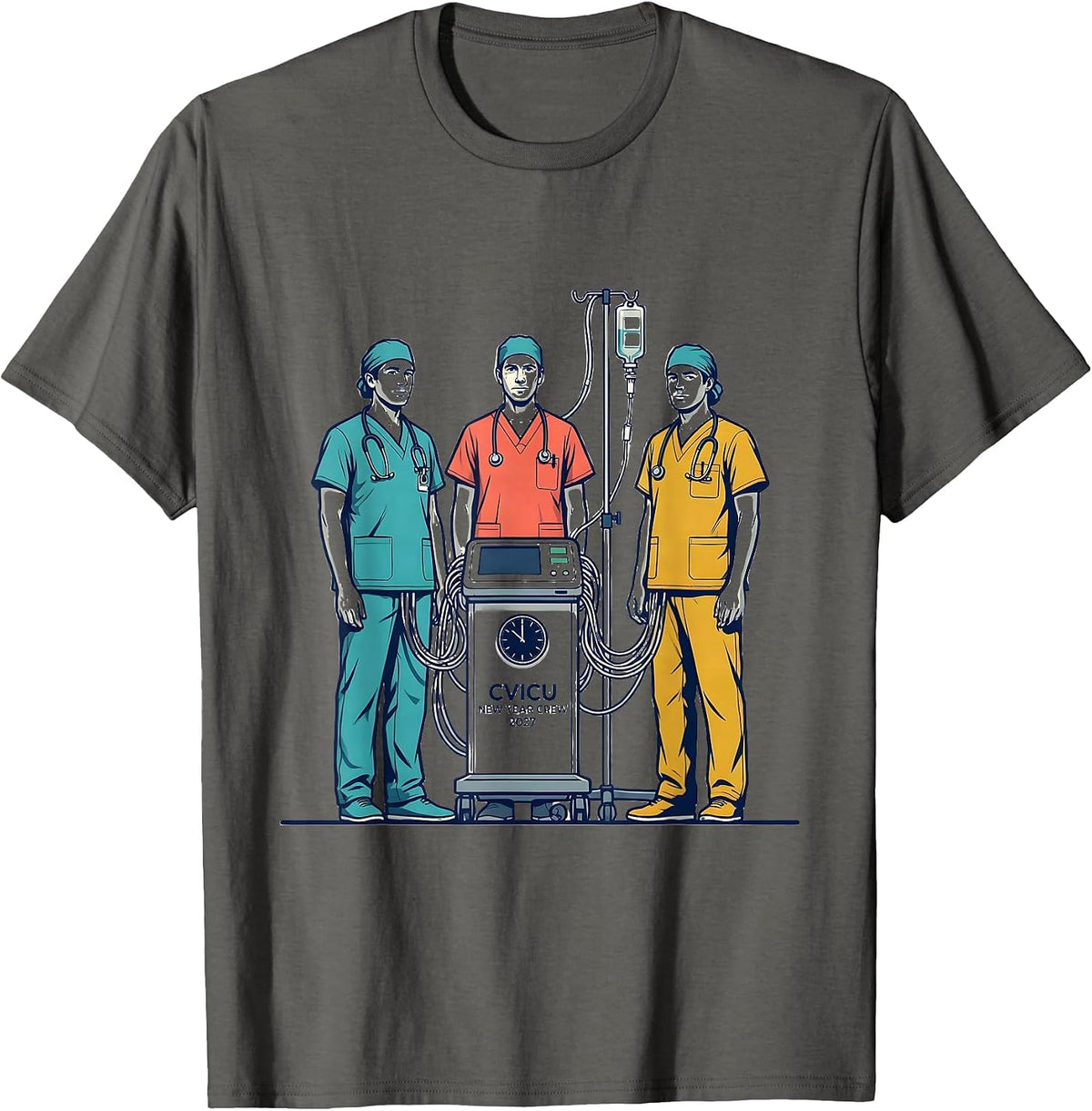 Men's CVICU New Year Crew 2027 Funny ICU Nurse Crew New Year Eve T-Shirt - Asphalt Grey