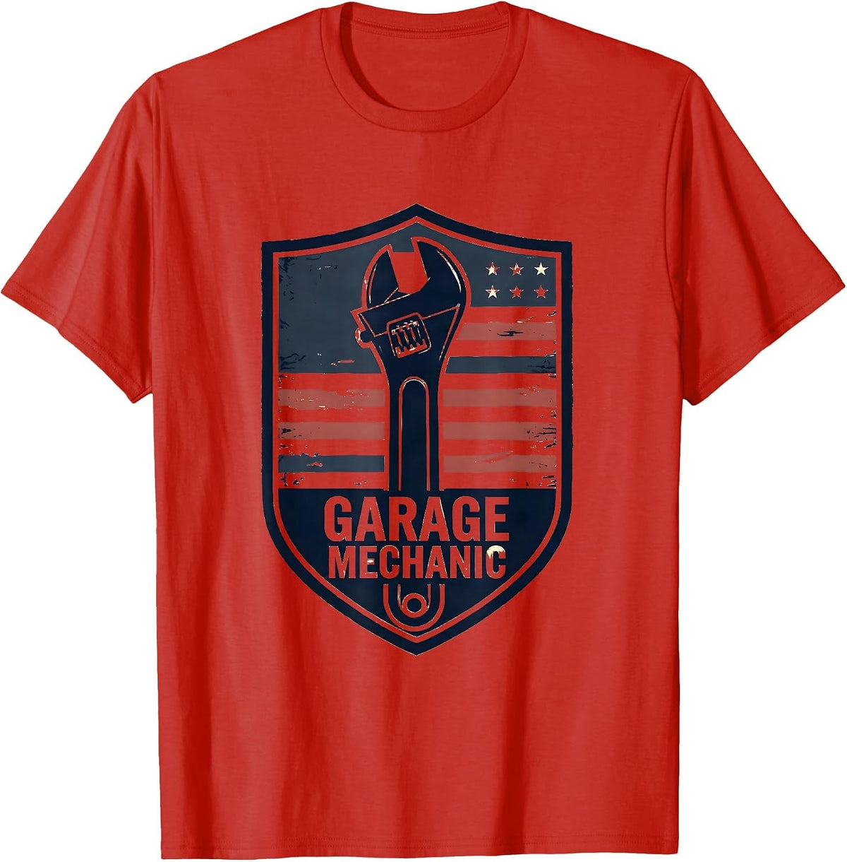 Men's Garage Mechanic Stencil Graphic Patriotic Mechanic Gift T-Shirt - Red