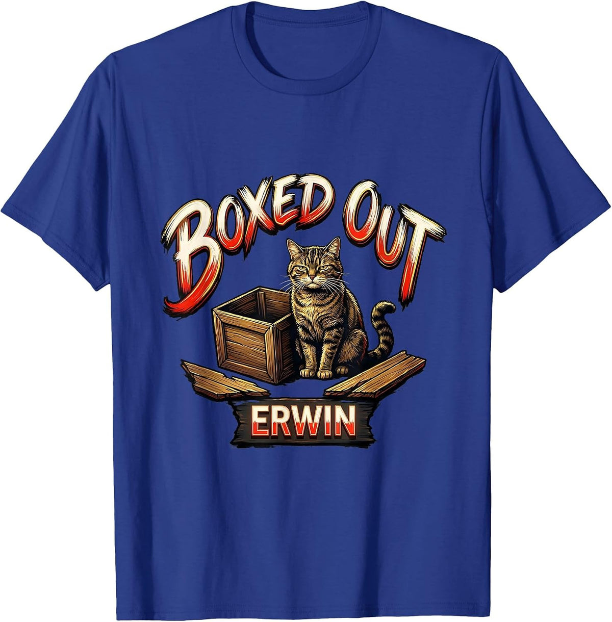 Men's Boxed Out Erwin Funny Quantum Physics Cat Science Teacher T-Shirt - Royal Blue