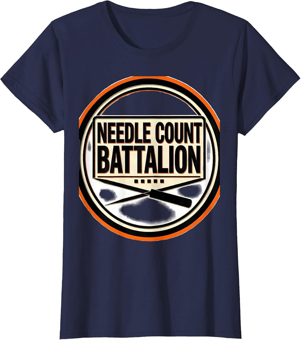 Women's Needle Count Battalion Stencil Graphic Surgical Tech T-Shirt - Navy Blue
