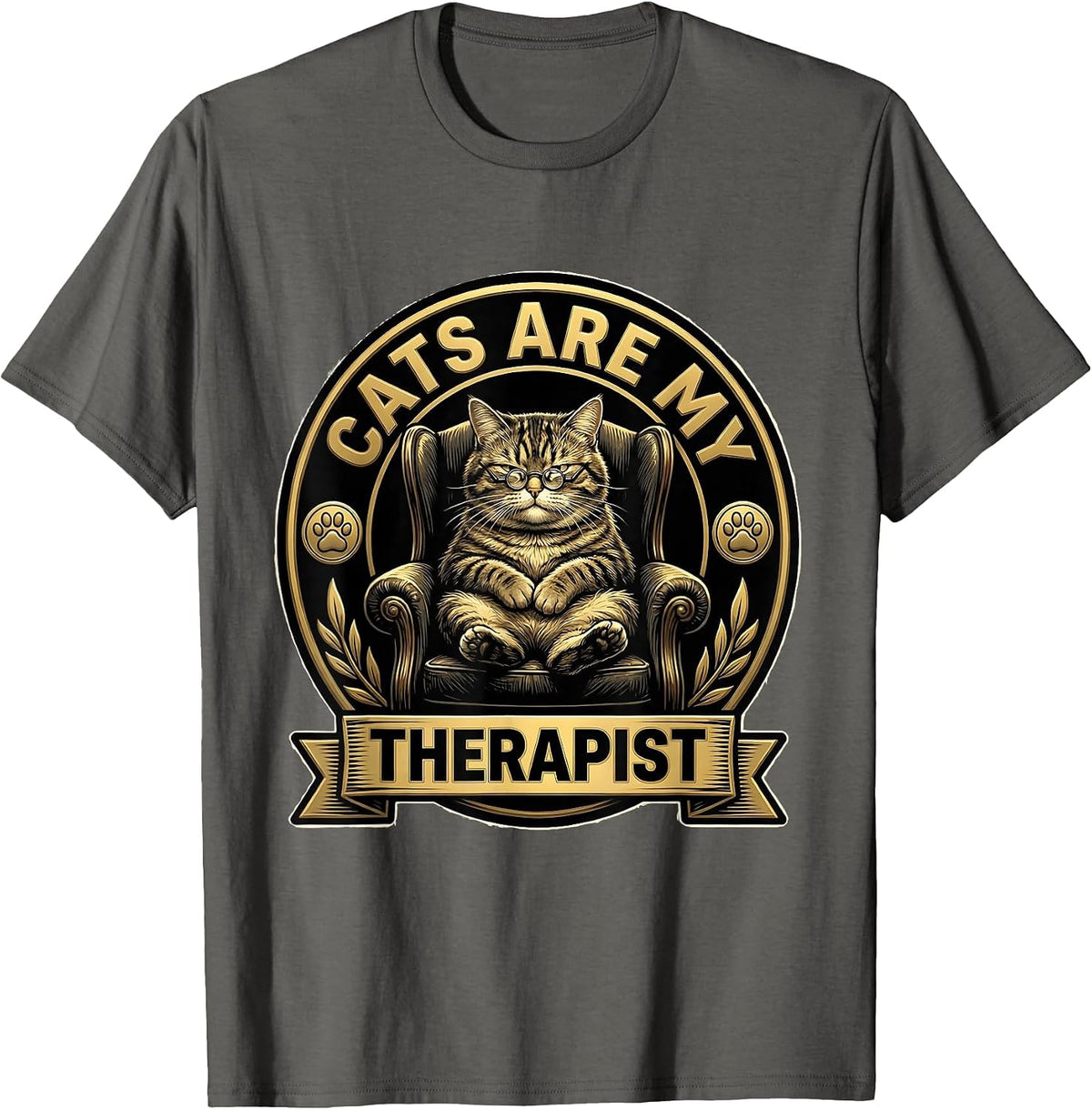 Cats Are My Therapist Funny Cat Lover Design T-Shirt - Asphalt Grey