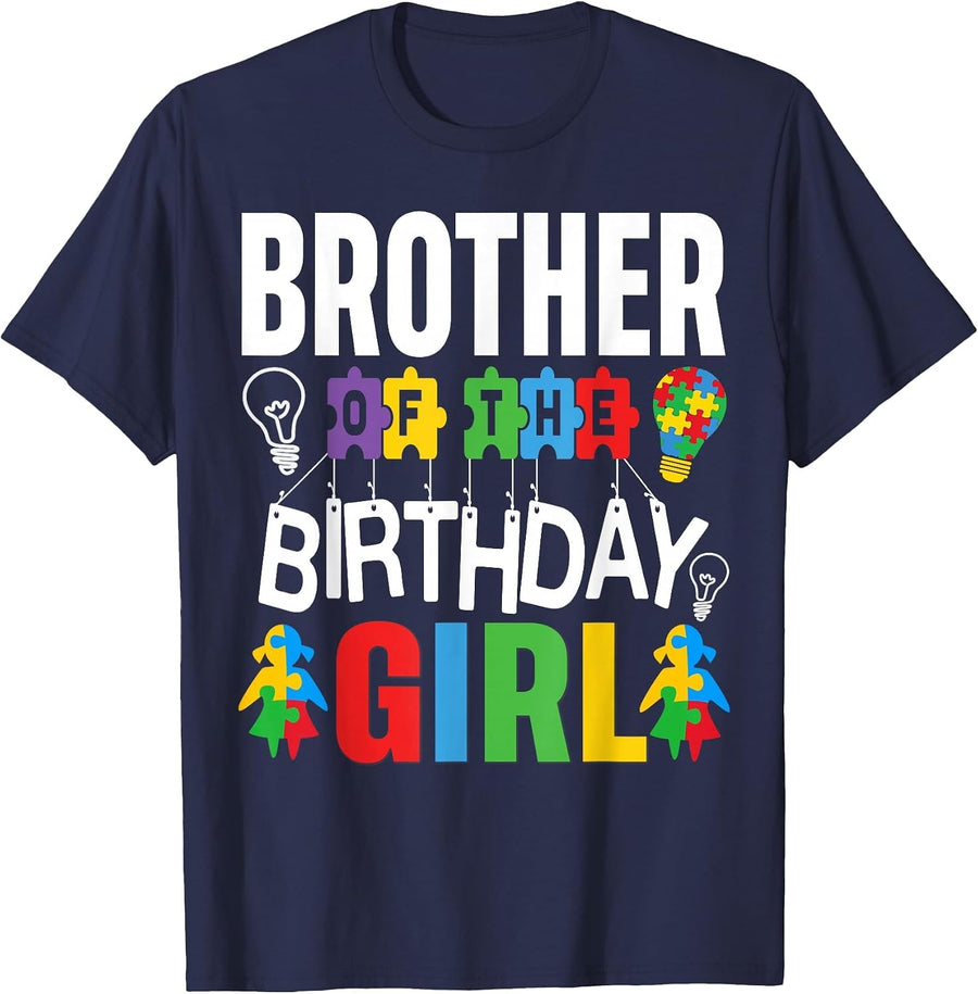 Brother of The Birthday Girl Autism T-Shirt - Navy Blue
