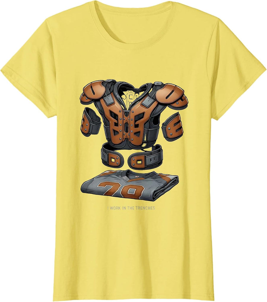 I Work In The Trenches Funny Offensive Lineman Football T-Shirt - Lemon Yellow