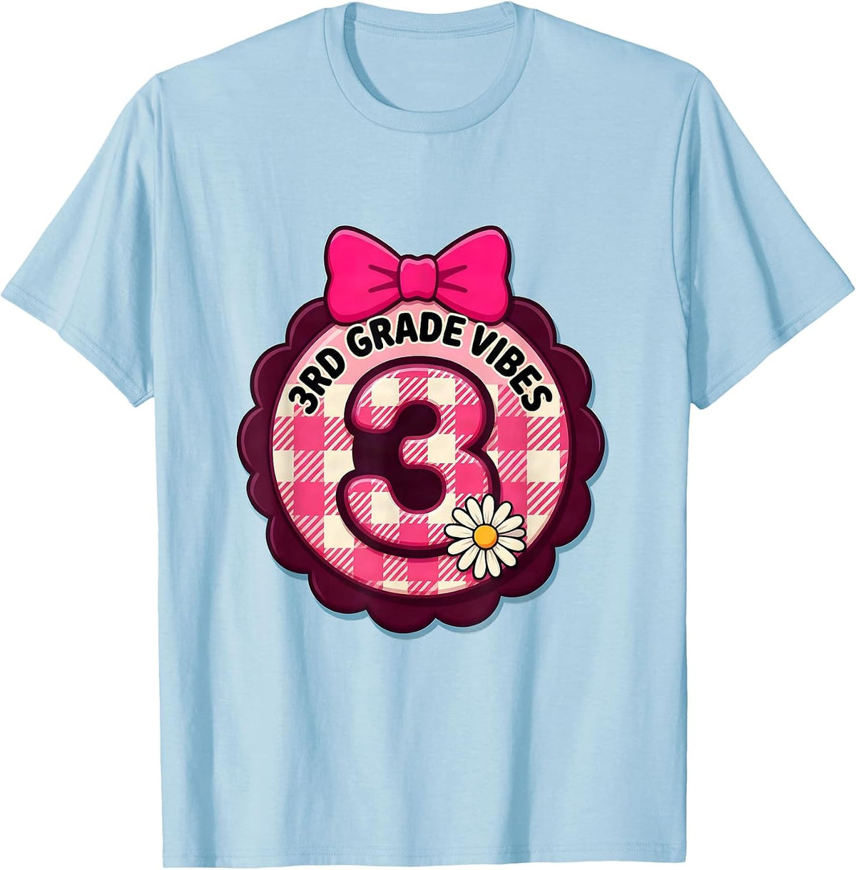 Men's 3rd Grade Vibes Cute Bow Back To School Third Grade T-Shirt - Baby Blue
