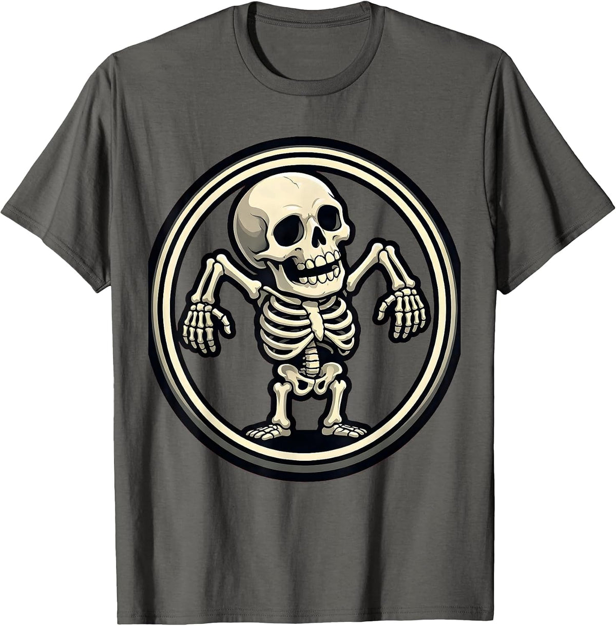 Lazy Skeleton Shrug Funny Offensive Graphic T-Shirt - Asphalt Grey
