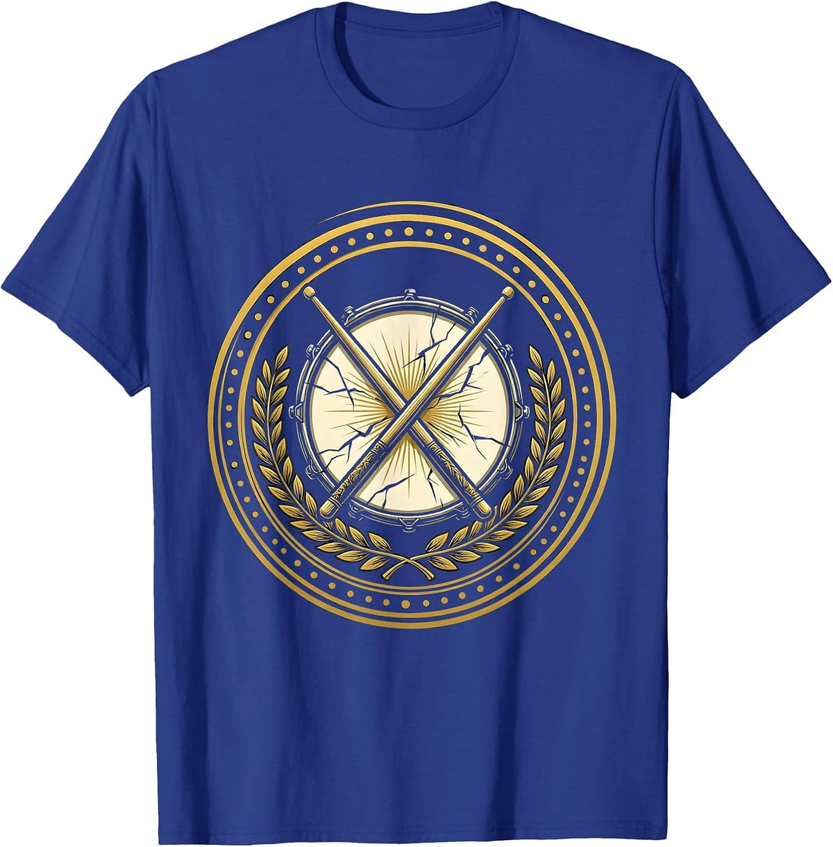 Crossed Drumsticks Cracked Snare Drum Graphic T-Shirt - Royal Blue