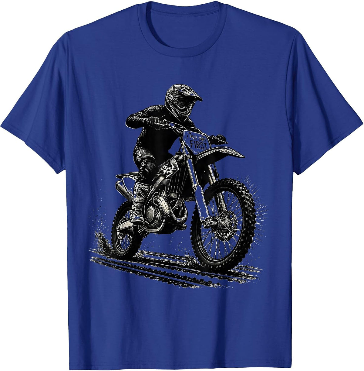 Men's I Put Dirt First Scratchboard Motocross Dirt Bike Rider T-Shirt - Royal Blue