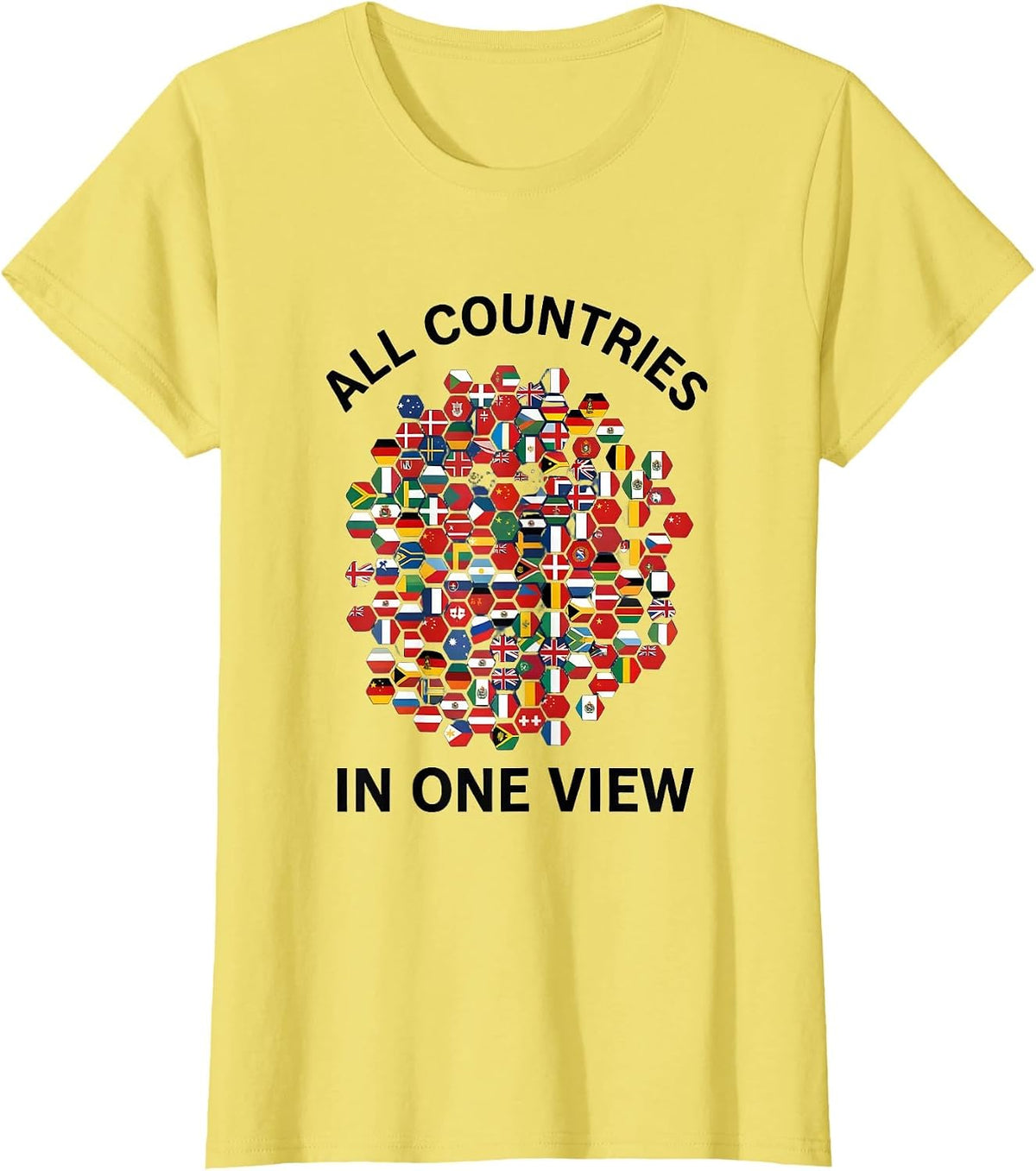 All Countries In One View International Travel Geography T-Shirt - Lemon Yellow
