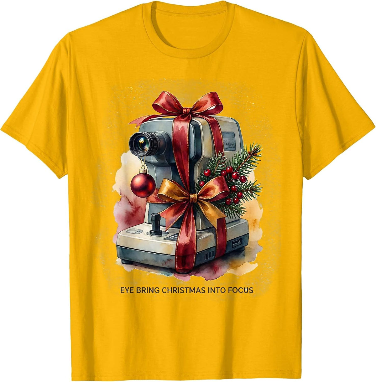 Eye Bring Christmas Into Focus Funny Optometrist Eye-Care T-Shirt - Golden Yellow