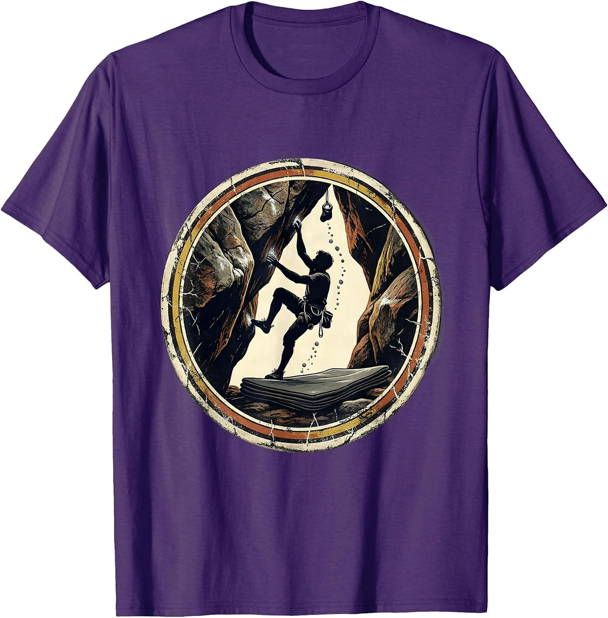 Climbing Bouldering Distressed Rock Climber Humor T-Shirt - Purple