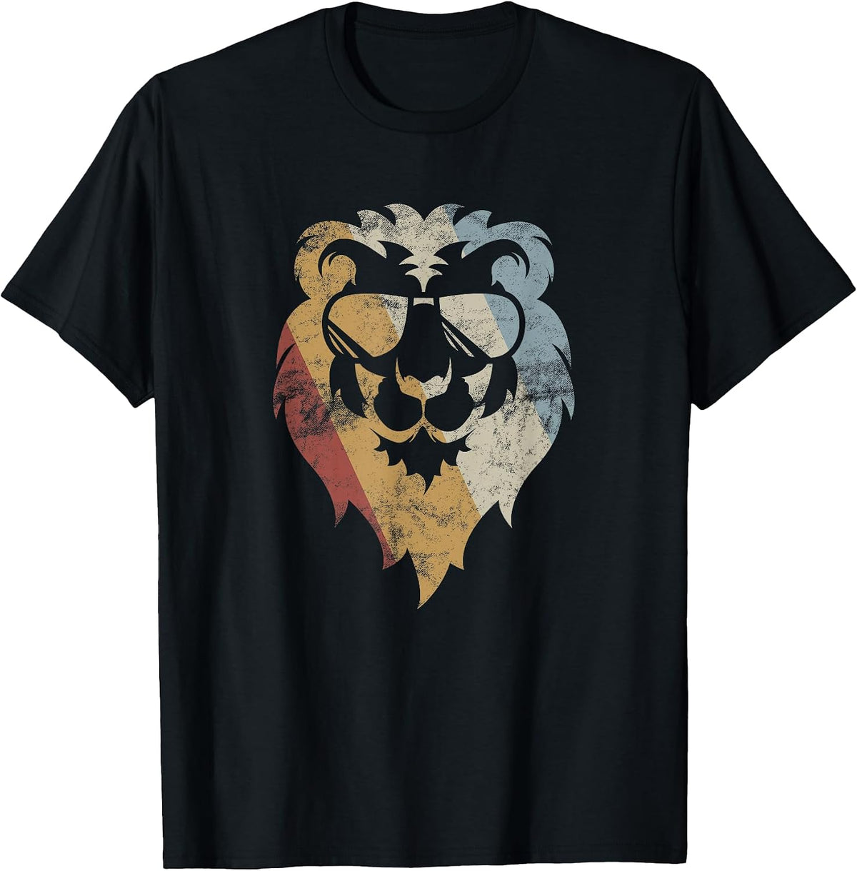 Lion Retro Style Vintage T-Shirt, Men, Black, Small - As Pictured