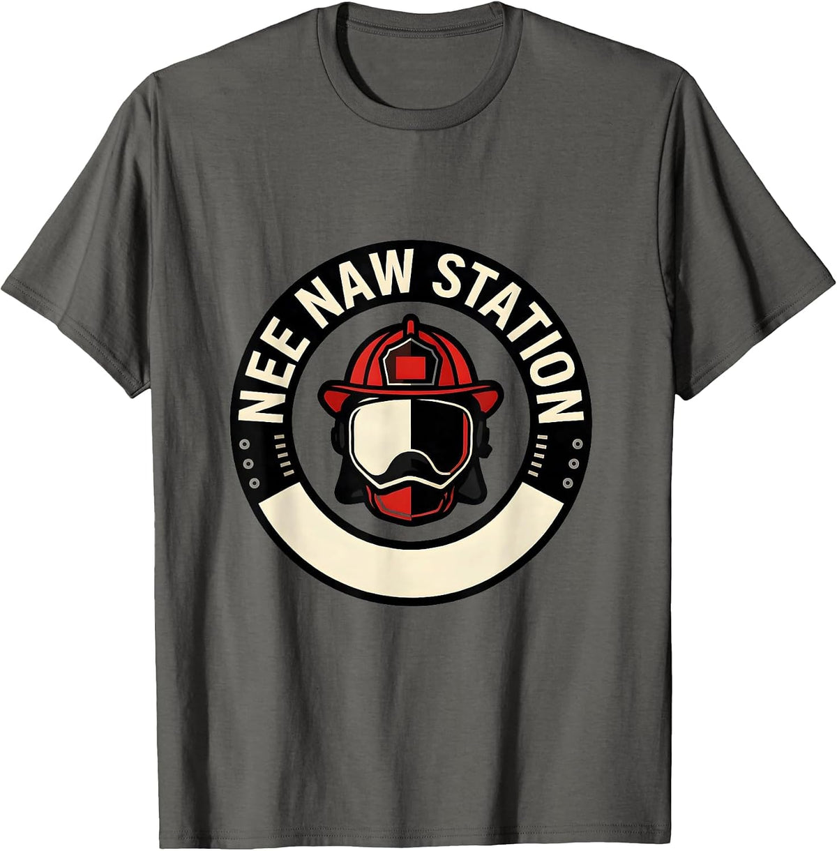 Nee Naw Station Firefighter Helmet Emblem Fire Department T-Shirt - Asphalt Grey