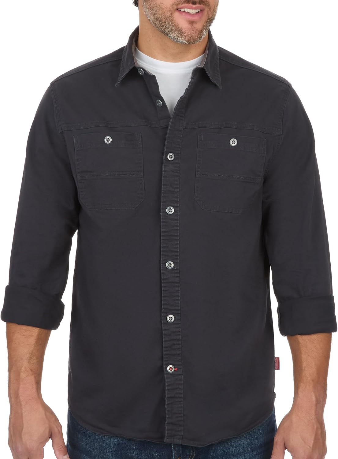 Coleman Men's Stretch Twill Workwear Long Sleeve Button-Down Shirt with Metal Buttons - Dark Navy