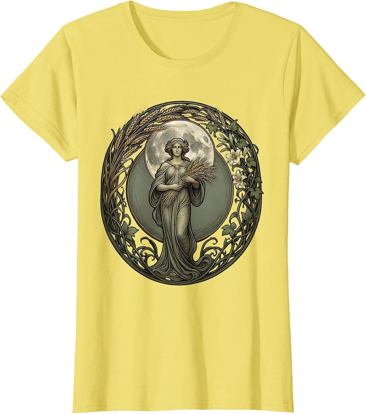 Virgo Harvest Moon Robed Figure Astrology T-Shirt - Lemon Yellow