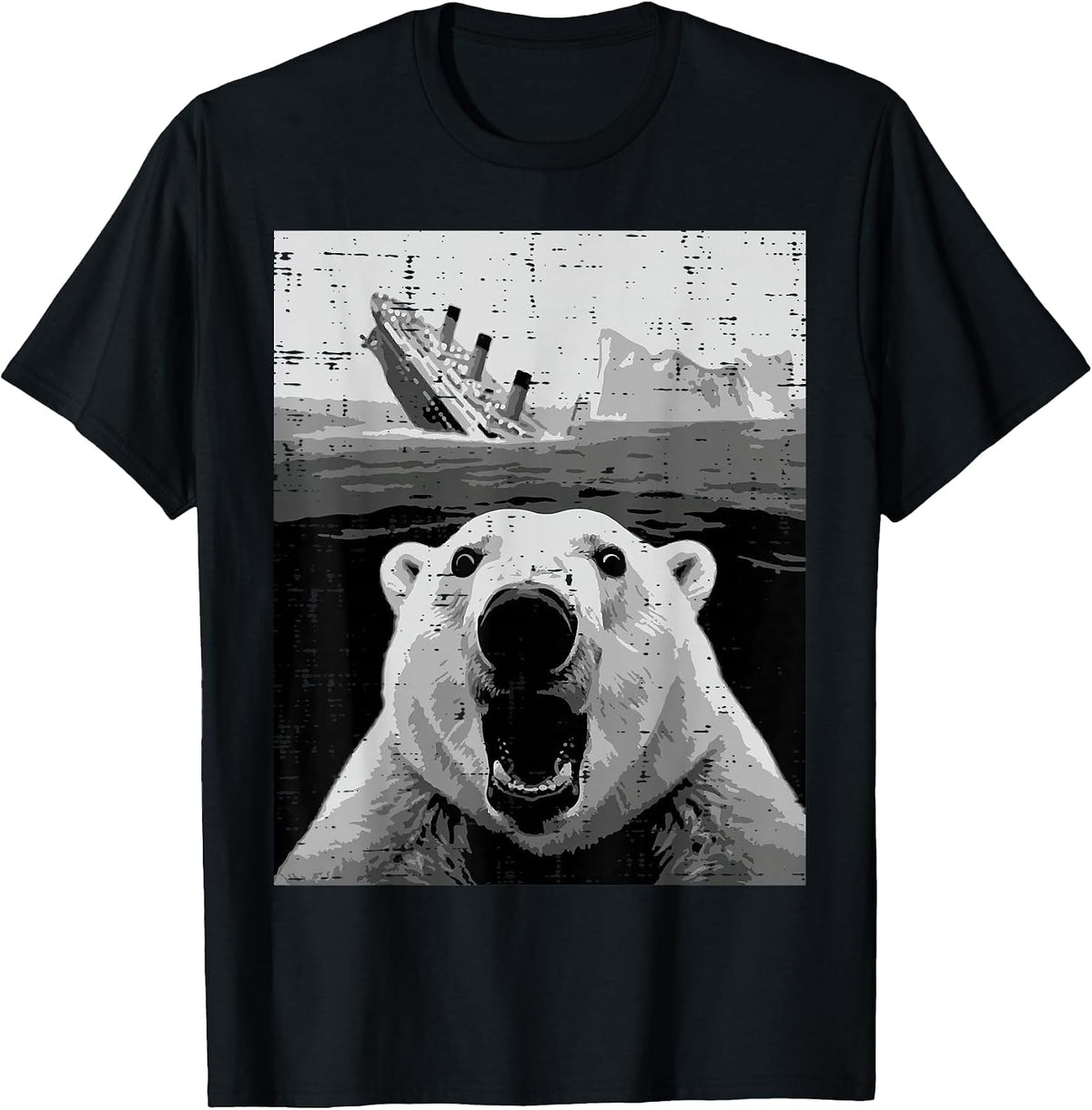 Polar Bear Sinking Titanic Selfie Funny Meme Men Women Kids T-Shirt - Black