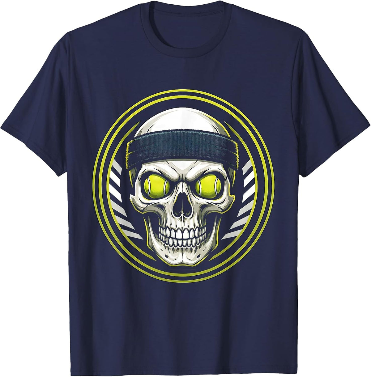 Men's Skull Tennis Sweatband Graphic Tee T-Shirt - Navy Blue