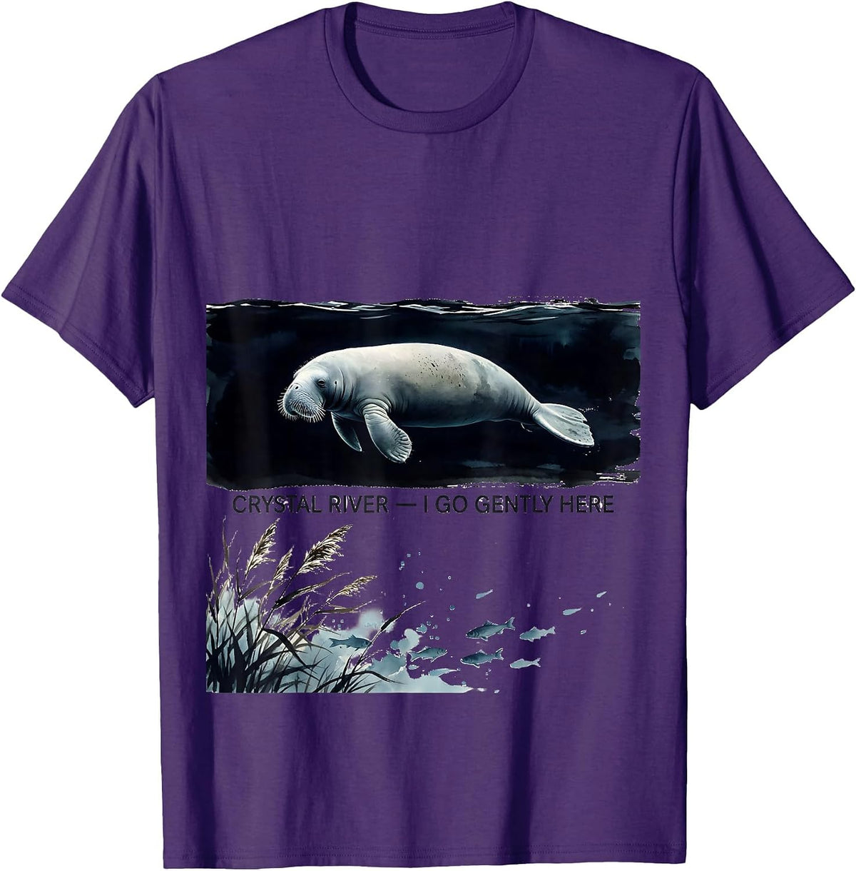 Men's Crystal River I Go Gently Here Cute Manatee Florida Souvenir T-Shirt - Purple