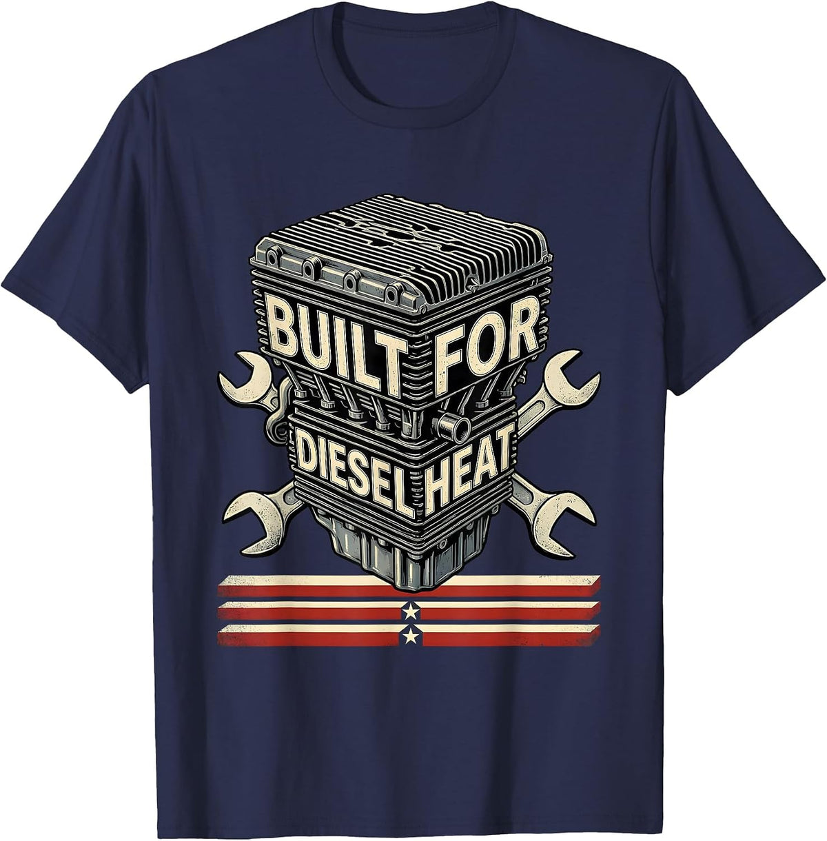 Built For Diesel Heat Stencil Graphic Oilfield Worker T-Shirt - Navy Blue