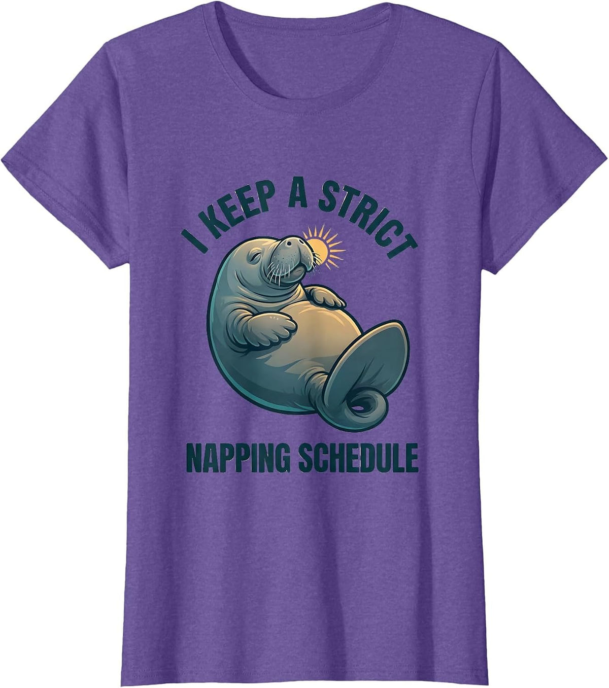 I Keep A Strict Napping Schedule Funny Manatee Sea Animal T-Shirt - Purple Heather
