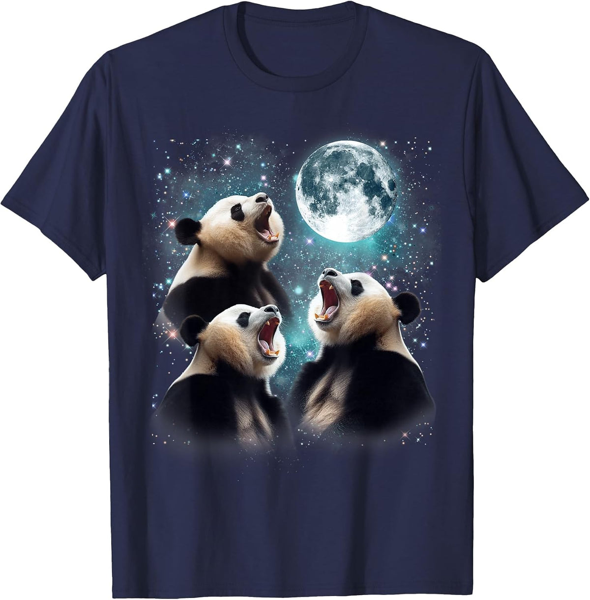 3 Panda Moon Howling Panda Head Funny for Men, Women, Kid T-Shirt - Navy Blue