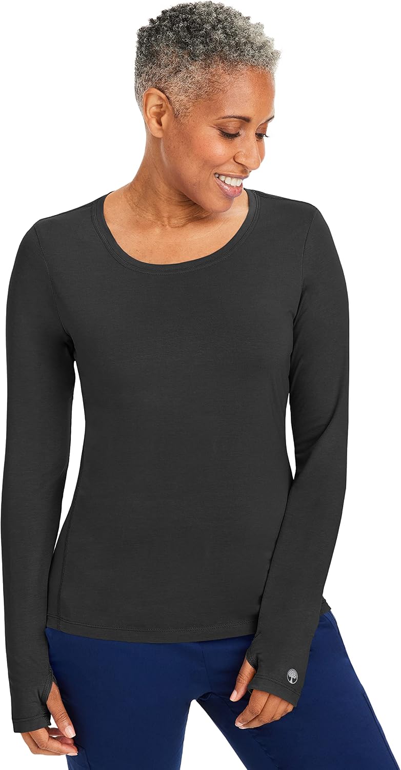 Healing Hands Knits Mackenzie Long Sleeve Underscrub Women's Top Modern Fit - Black