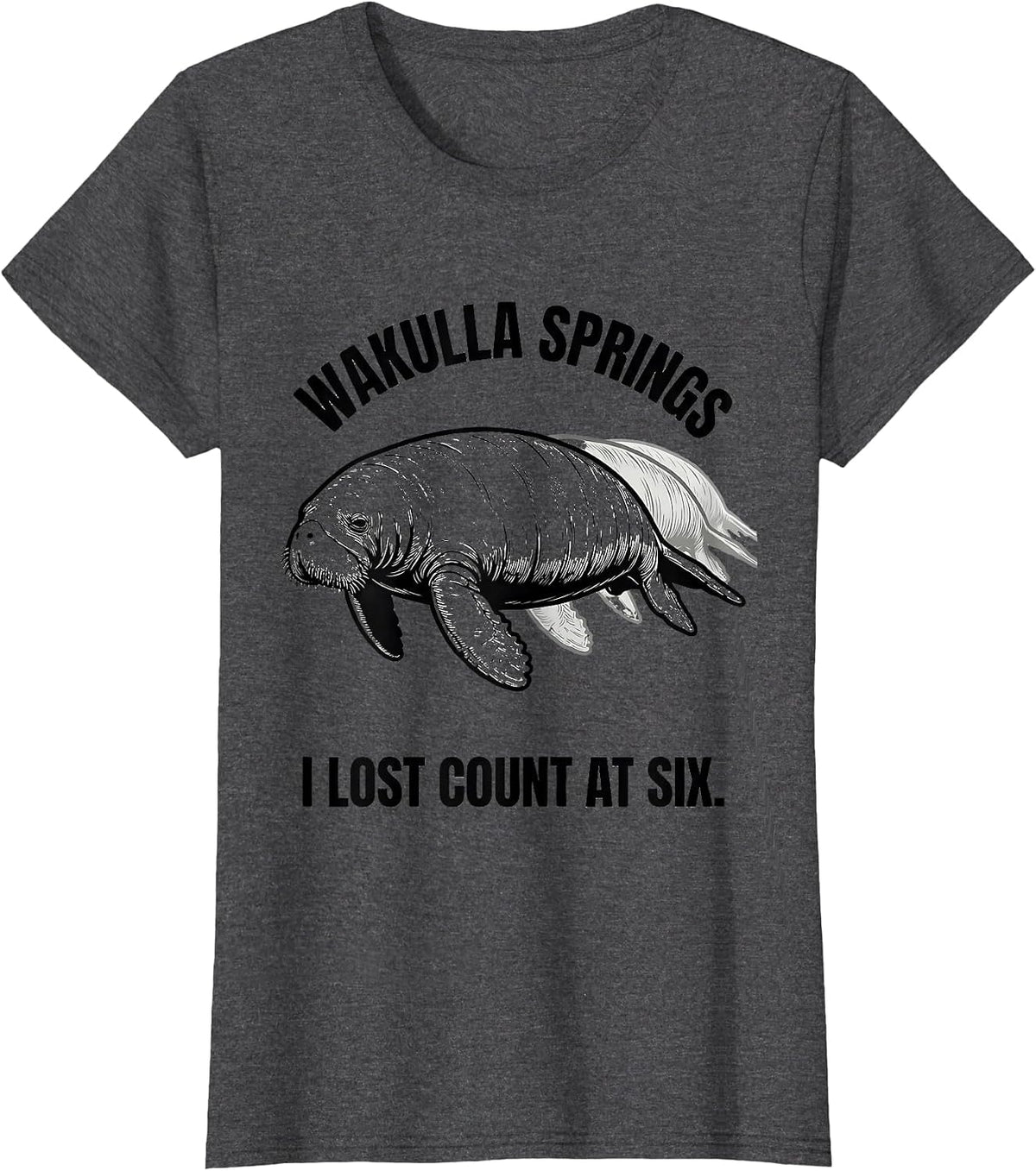 Women's Wakulla Springs I Lost Count At Six Funny Manatee Lover Gift T-Shirt - Dark Heather Grey