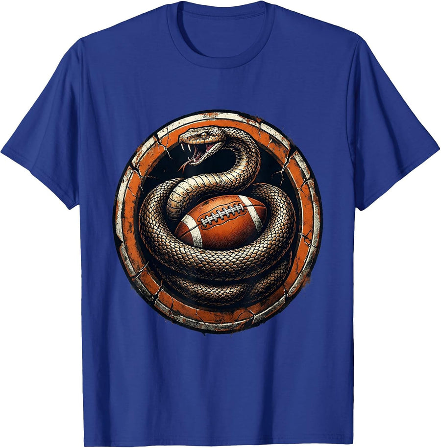 Snake Coiled Around Rugby Ball Graphic T-Shirt - Royal Blue