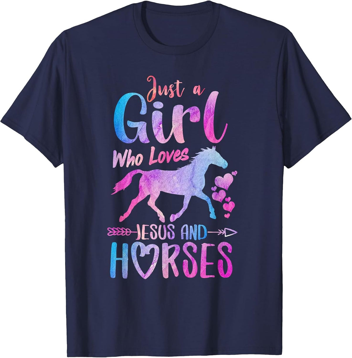 Just A Girl Who Loves Jesus Horses Riding Horse Girls Women T-Shirt - Navy Blue