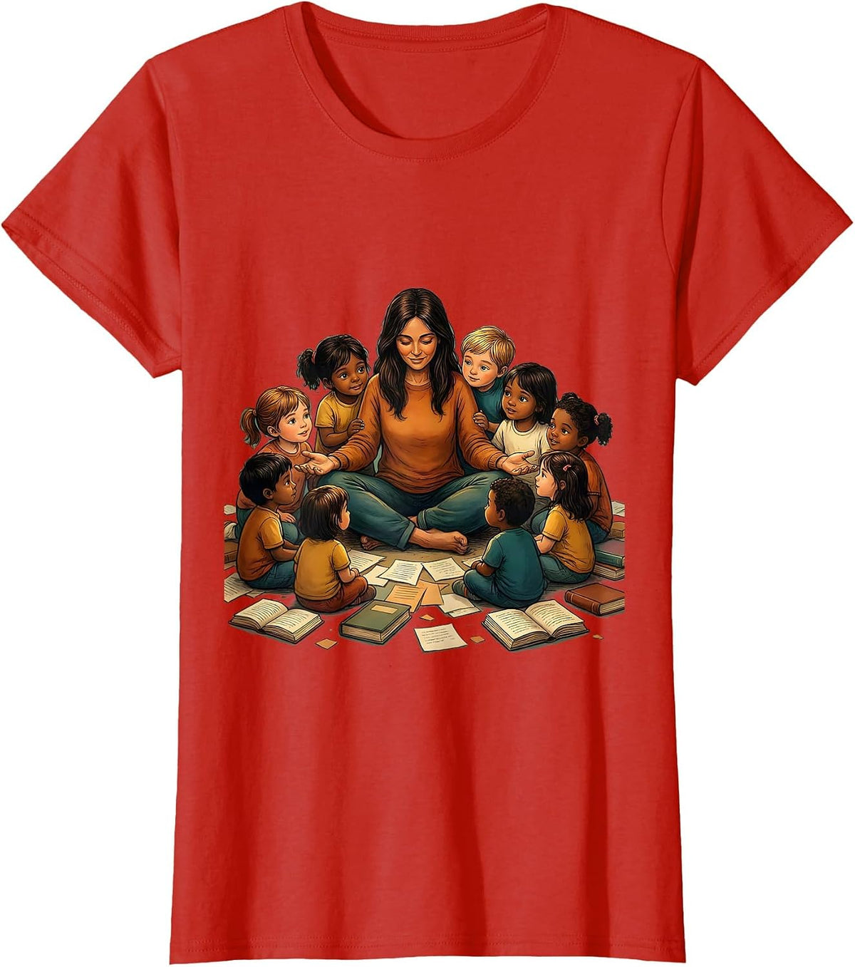 Paraprofessional Educator Children Circle Illustration T-Shirt - Red