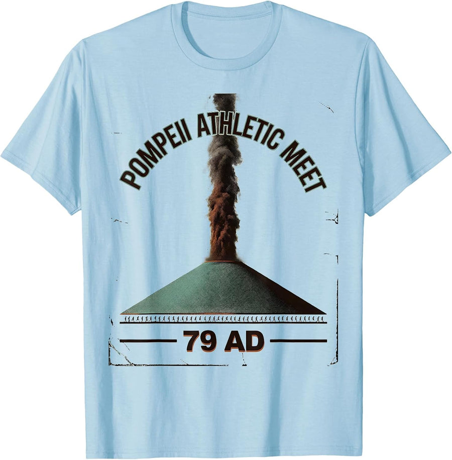 Men's Pompeii Athletic Meet 79 AD Vintage History Volcano Humor T-Shirt - Baby Blue