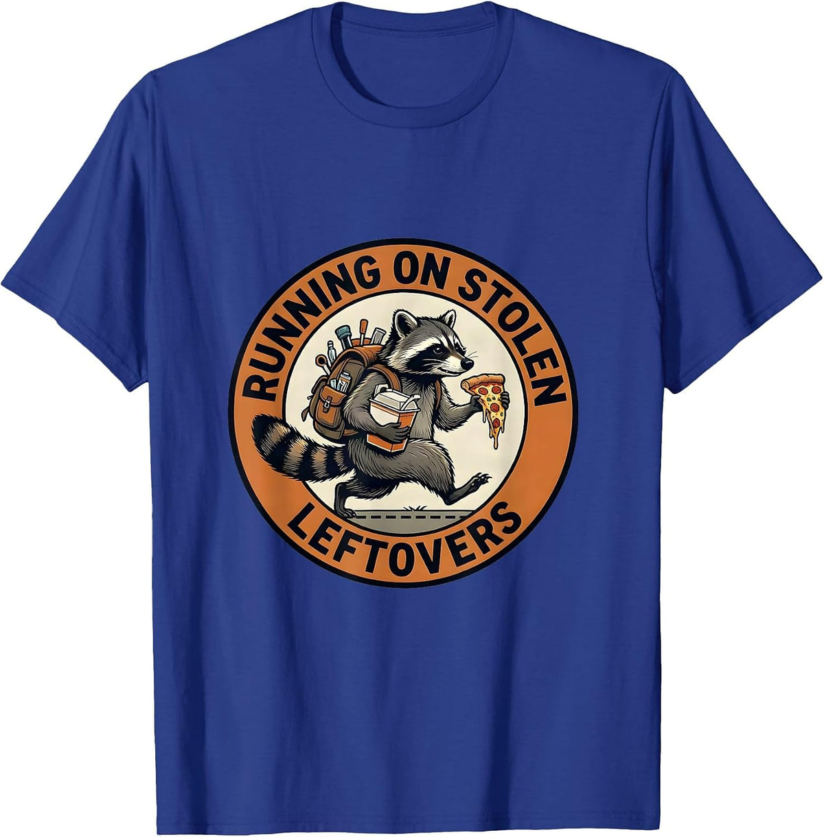 Men's Running on Stolen Leftovers Raccoon Design T-Shirt - Royal Blue