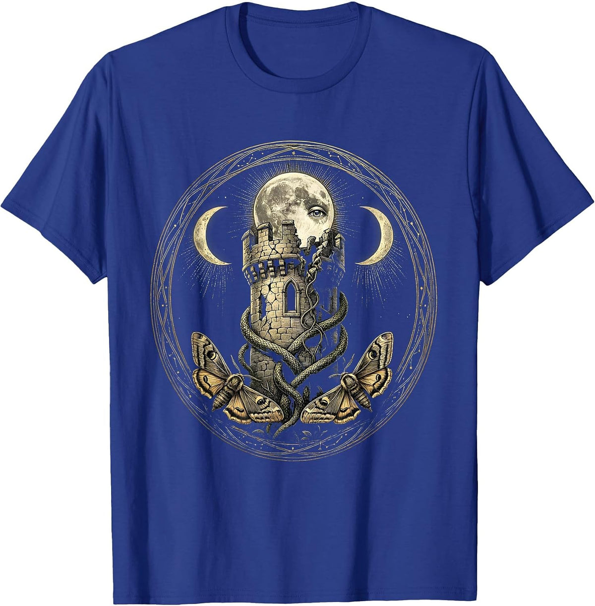 Crumbling Castle Dark Vines Heavy Metal Gothic Art T-Shirt - Royal Blue