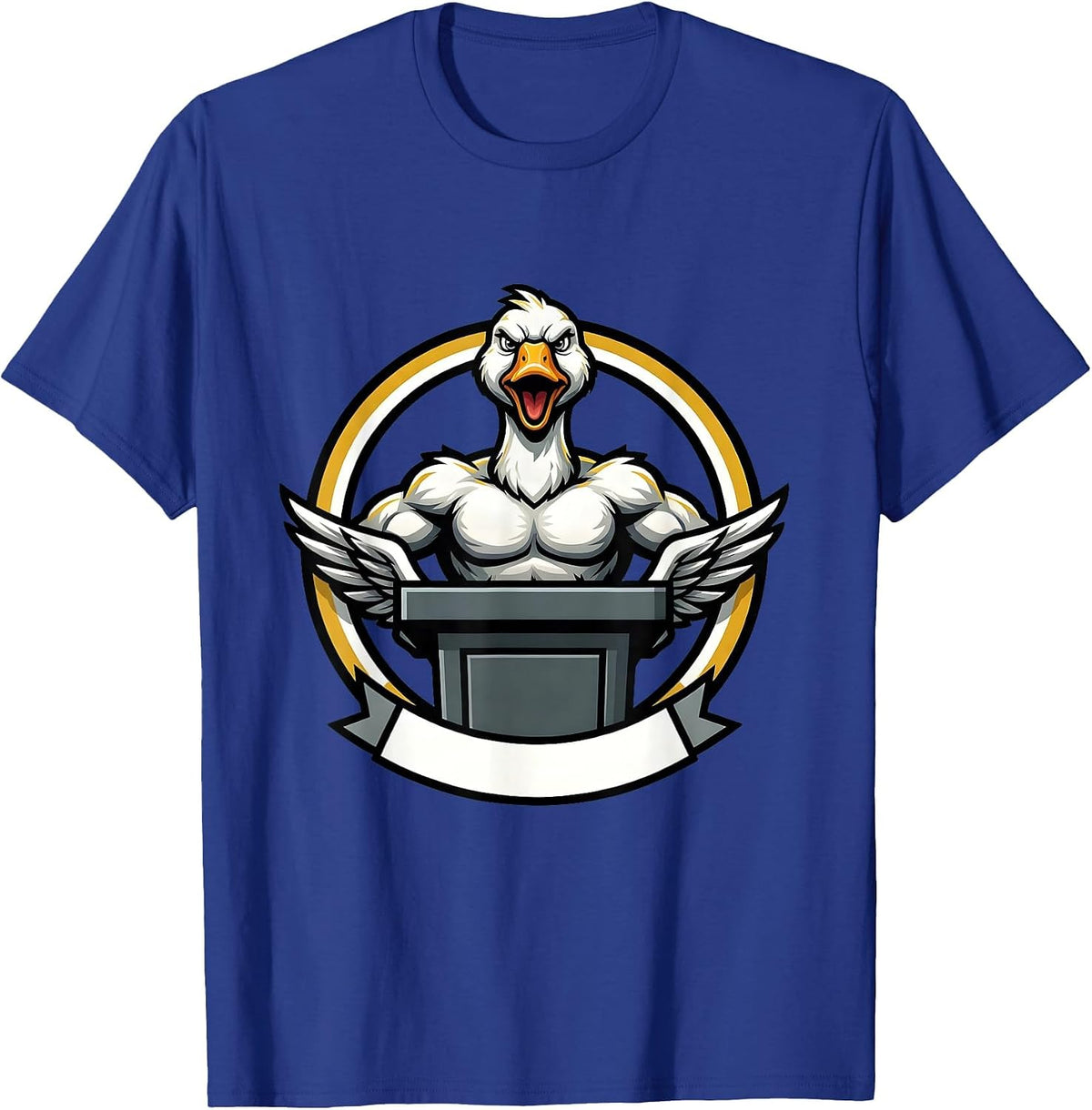 Serious Goose at Podium Funny Animal Speaker T-Shirt - Royal Blue