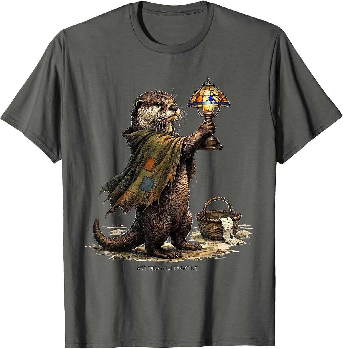 Men's Not Today, I'm Thrifting Funny Otter Thrifting Collector T-Shirt - Asphalt Grey