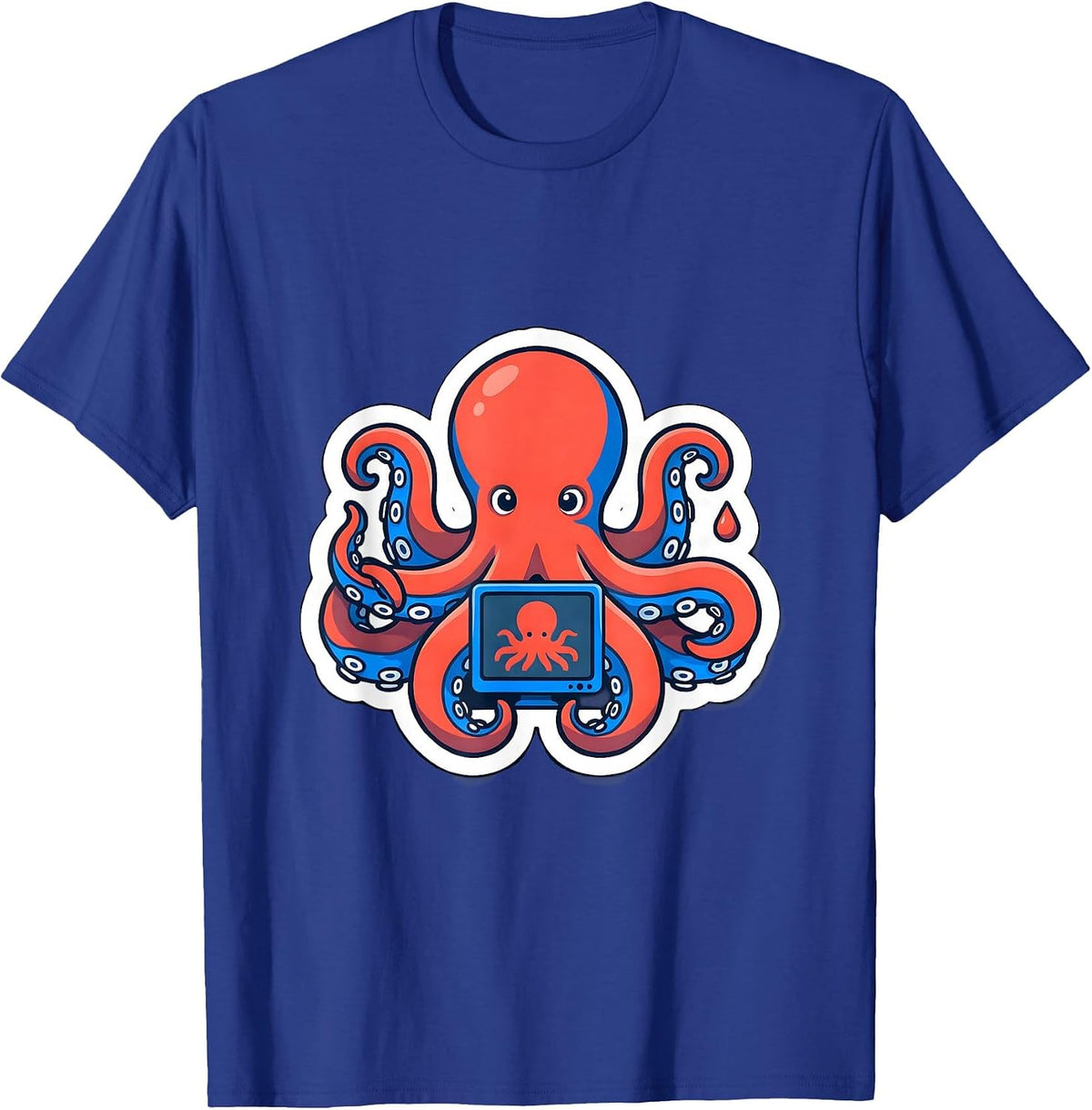 Men's Compact Octopus Sticker Style Vintage Ocean Lover T-Shirt - Royal Blue