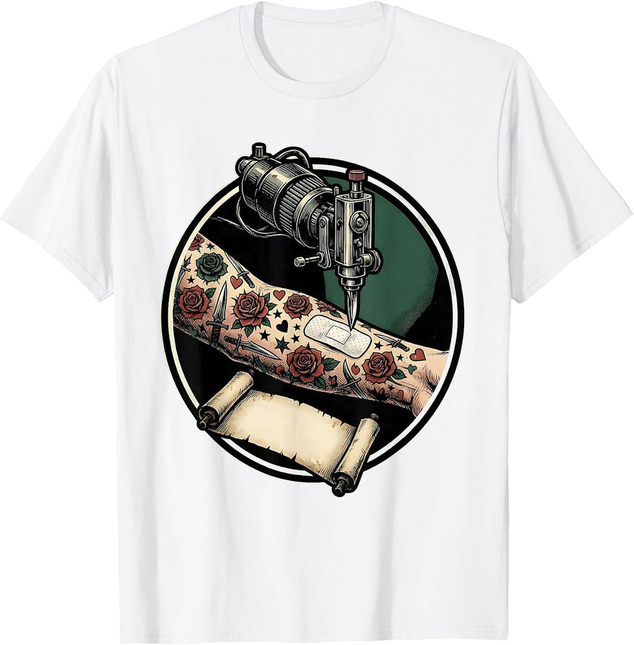 Men's Flash Badge Tattooed Arm Vintage Tattoo Culture Humor T-Shirt - White