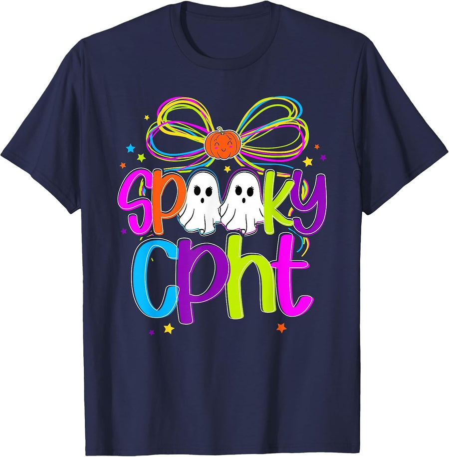 Spooky CPhT Halloween Certified Pharmacy Technician Coquette T-Shirt - Navy Blue