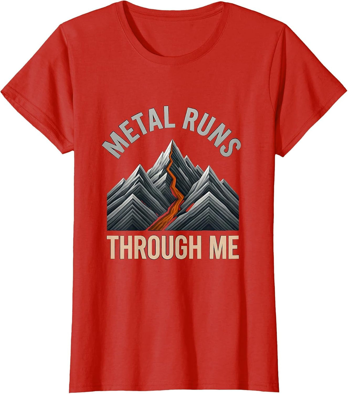 Metal Runs Through Me Heavy Metal Music Design T-Shirt - Red