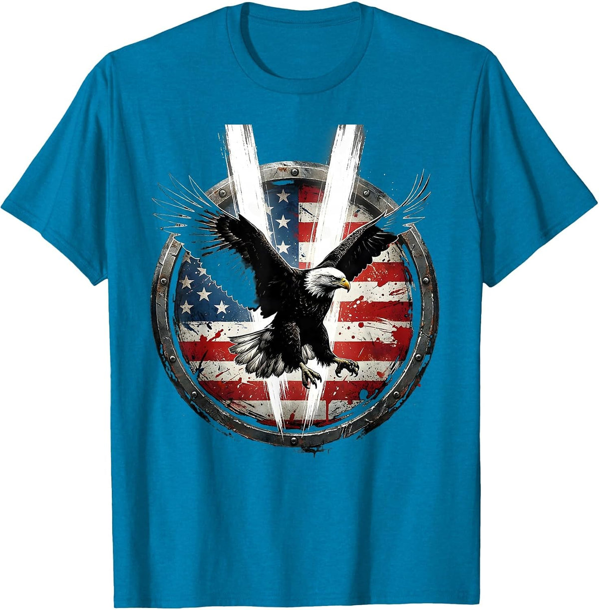 September 11 Memorial Bald Eagle Twin Beams T-Shirt - Sapphire Blue