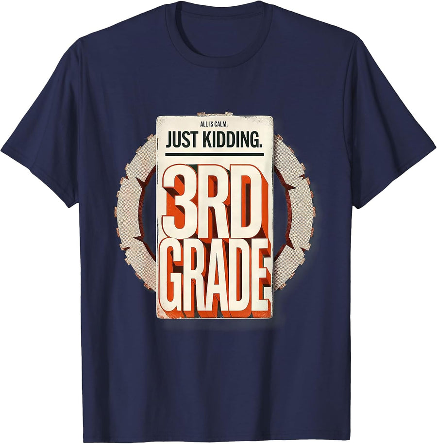 All Is Calm Just Kidding 3rd Grade Funny Teacher Christmas T-Shirt - Navy Blue