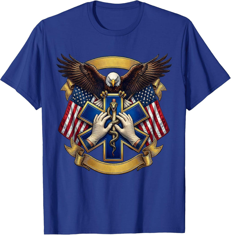 EMT Chest Compressions CPR Graphic Design T-Shirt - Royal Blue
