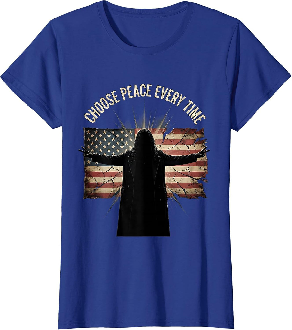 Women's Choose Peace Every Time Hippie Design T-Shirt - Royal Blue