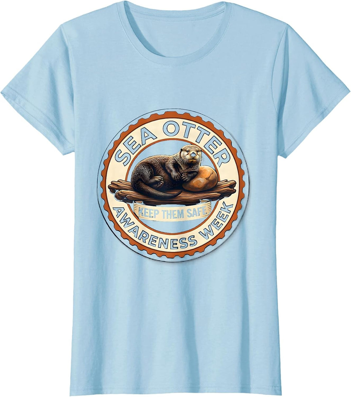 Keep Them Safe Cute Sea Otter Animal Lover Awareness T-Shirt - Baby Blue